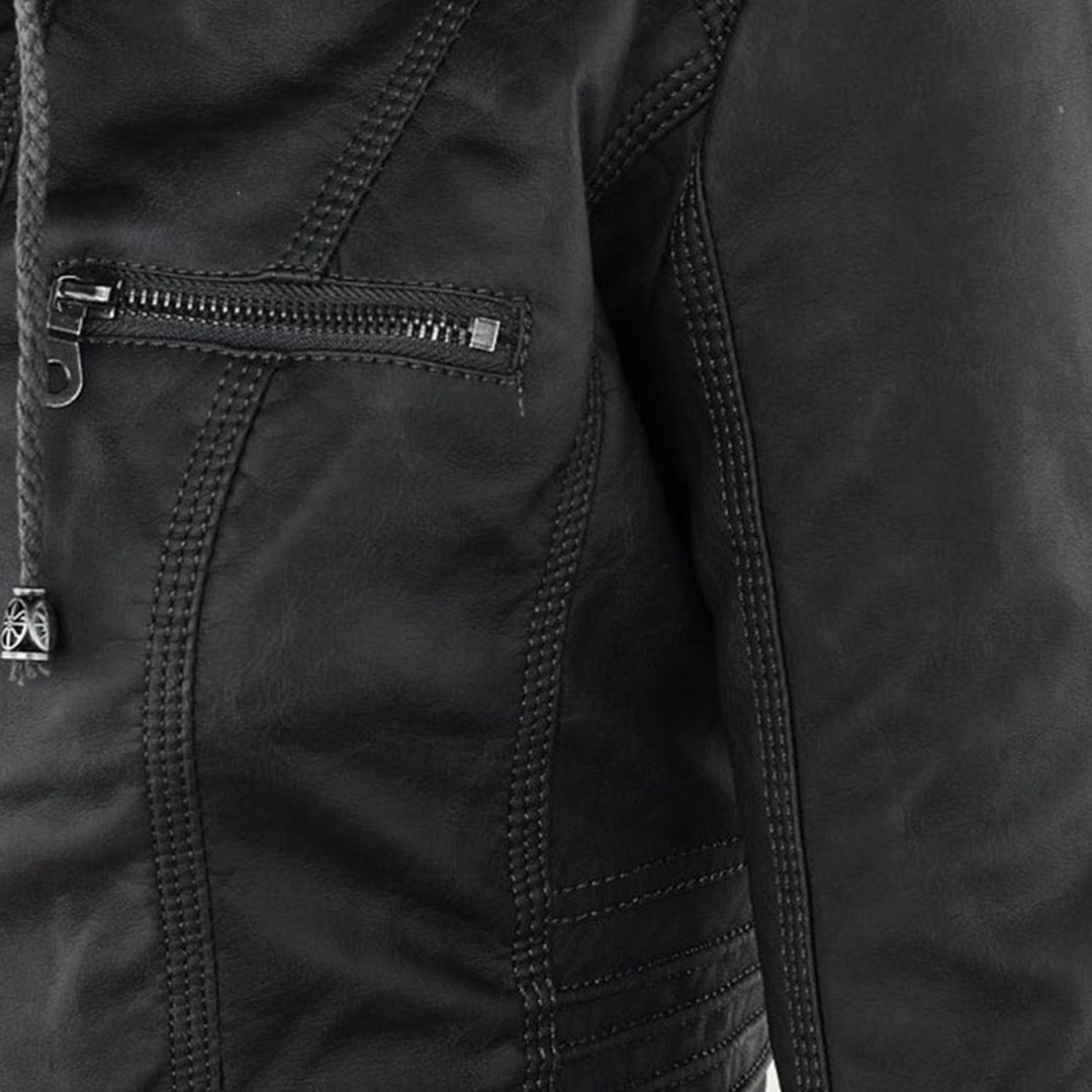 Damen Faux Lederjacke Wetterfest Kapuze
