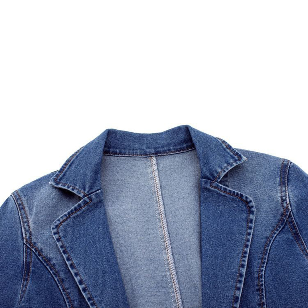Norvielle Damen Jeansblazer Lang Lederoptik