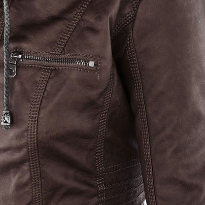 Damen Faux Lederjacke Wetterfest Kapuze