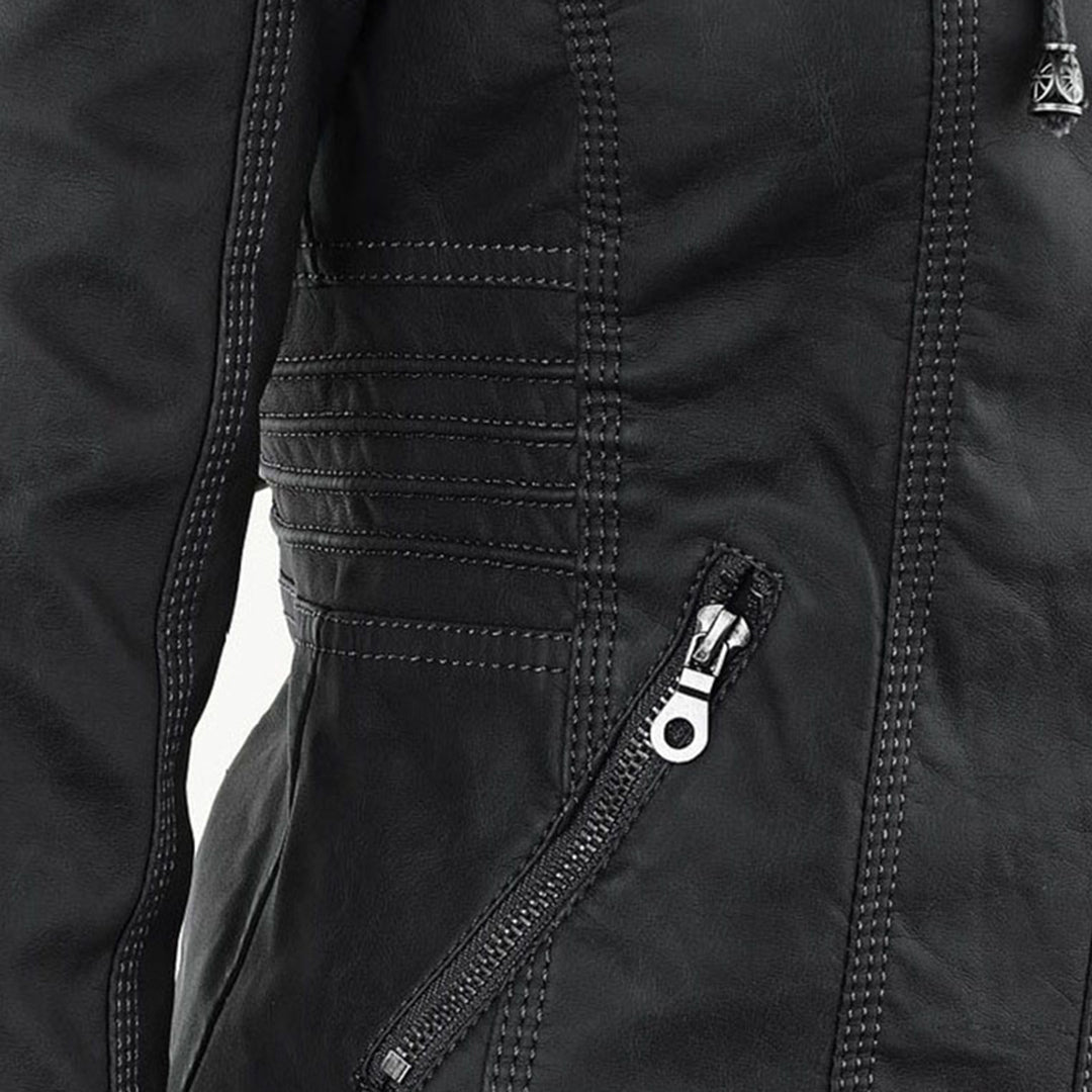 Damen Faux Lederjacke Wetterfest Kapuze