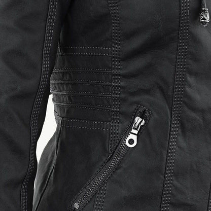 Damen Faux Lederjacke Wetterfest Kapuze