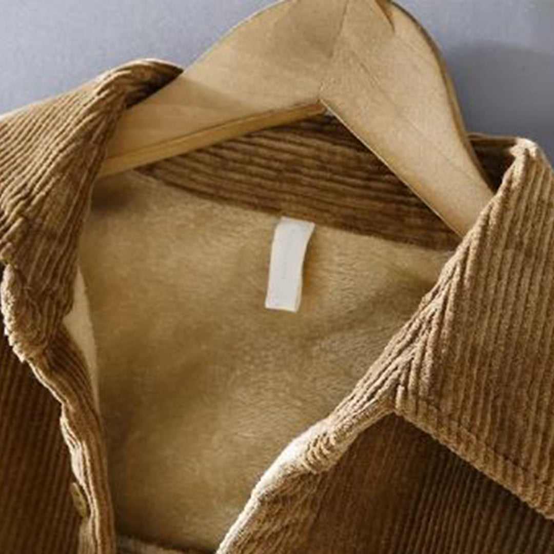 Herren Cord Overshirt Fleece Warm Beige