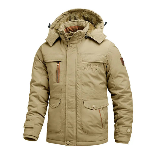 Herren Winterjacke Winddicht Isoliert Kapuze Schwarz - Norvielle