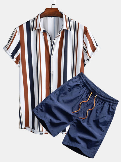 Herren Kurzarmhemd Shorts Set Gestreift Sommer - Norvielle