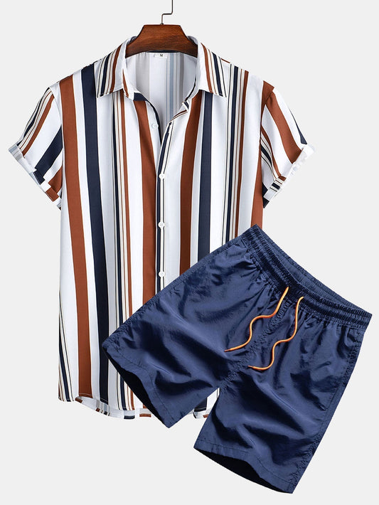 Herren Kurzarmhemd Shorts Set Gestreift Sommer - Norvielle