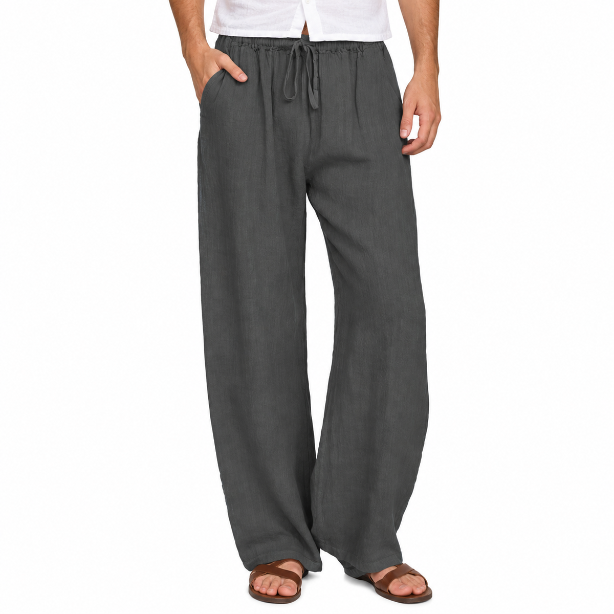 Herren Leinenhose Weit Bein Tunnelzug Sommerhose