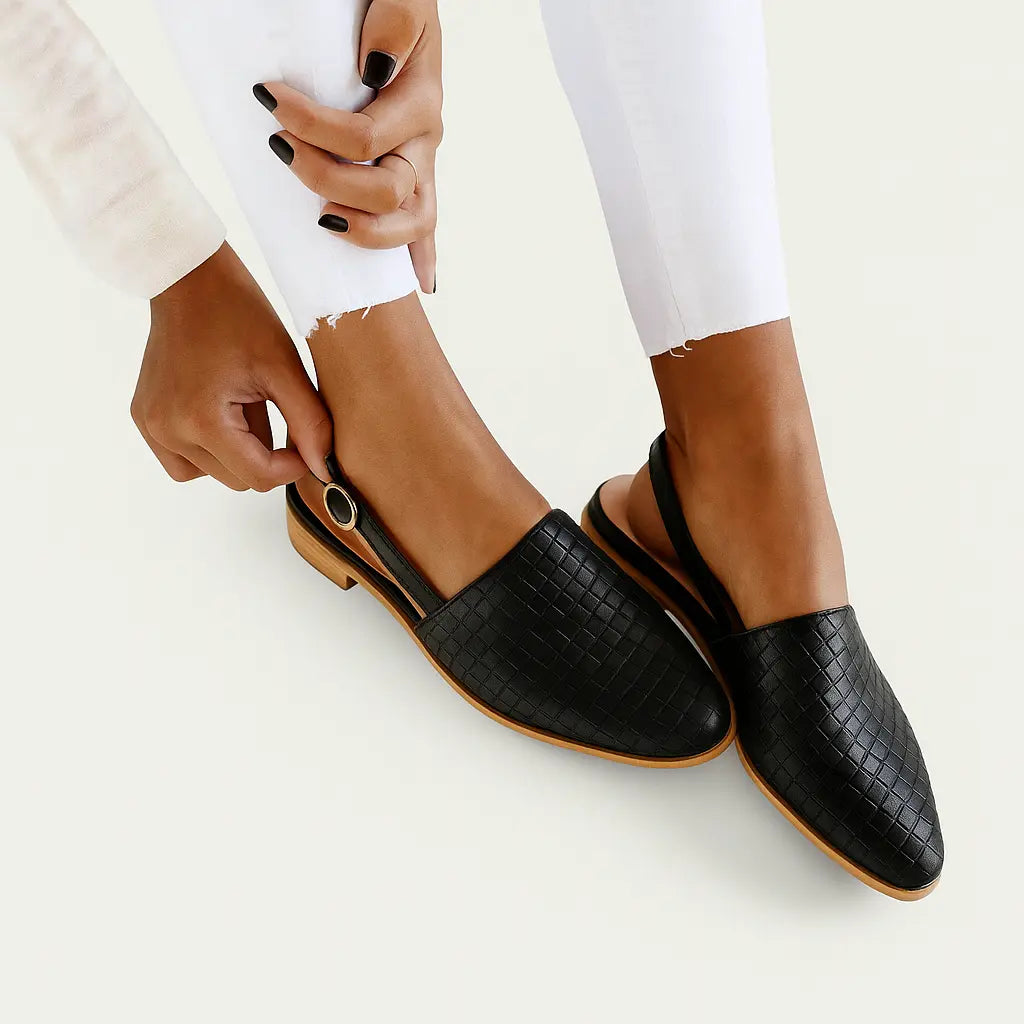 Geflochtene Slingback Loafer Damen Leder Beige