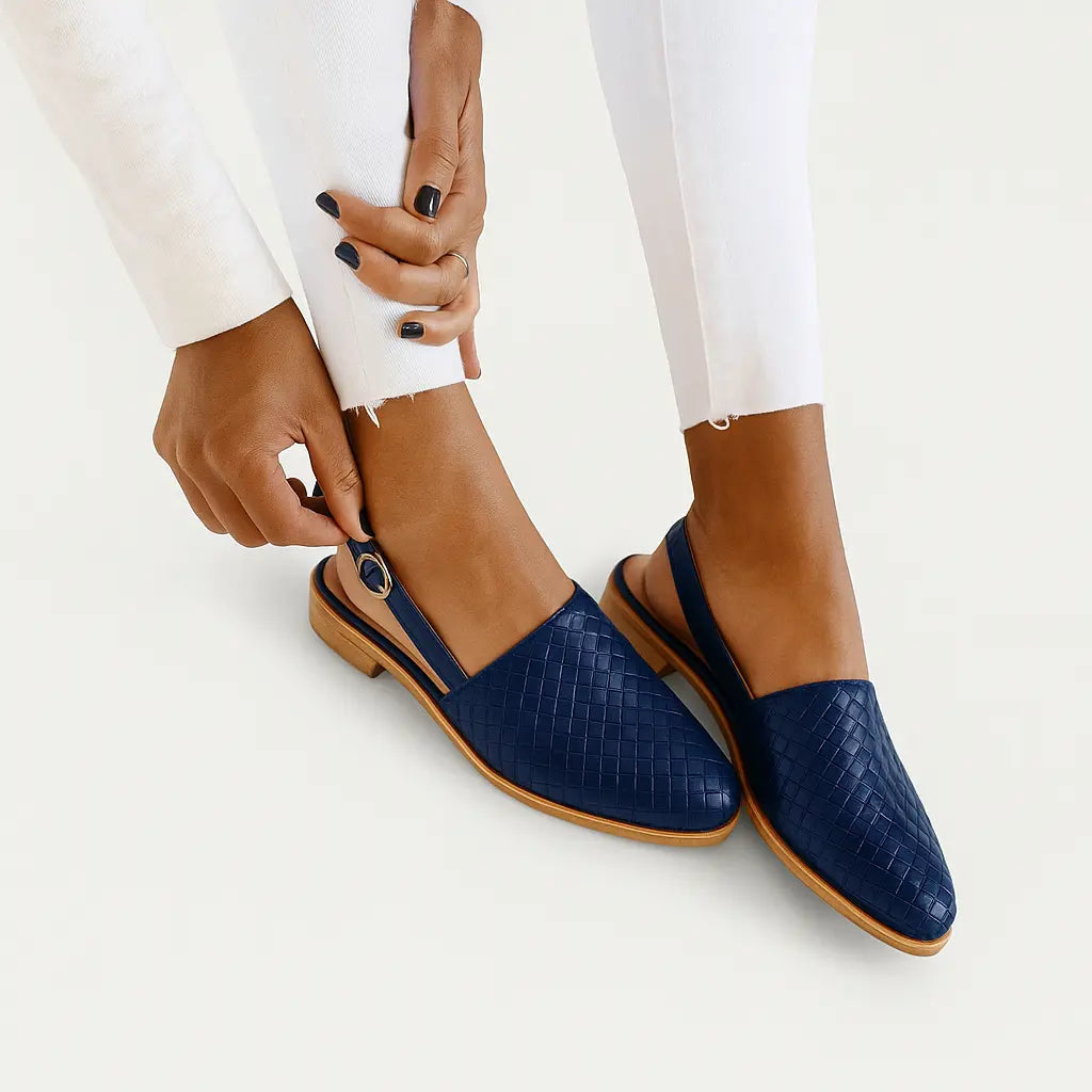Geflochtene Slingback Loafer Damen Leder Beige