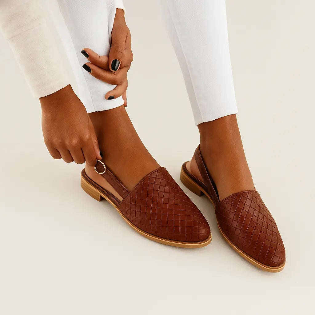 Geflochtene Slingback Loafer Damen Leder Beige - Norvielle