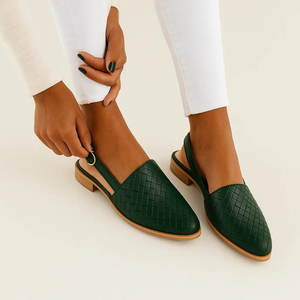 Geflochtene Slingback Loafer Damen Leder Beige