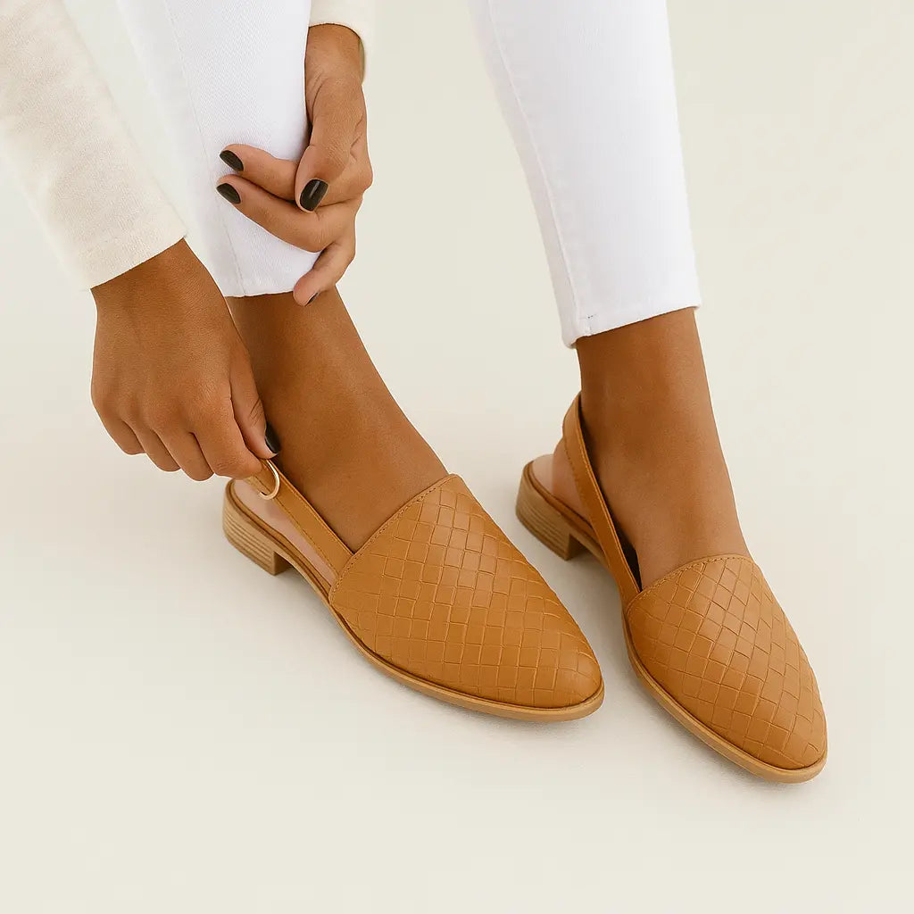 Geflochtene Slingback Loafer Damen Leder Beige