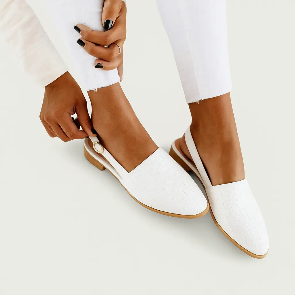 Geflochtene Slingback Loafer Damen Leder Beige