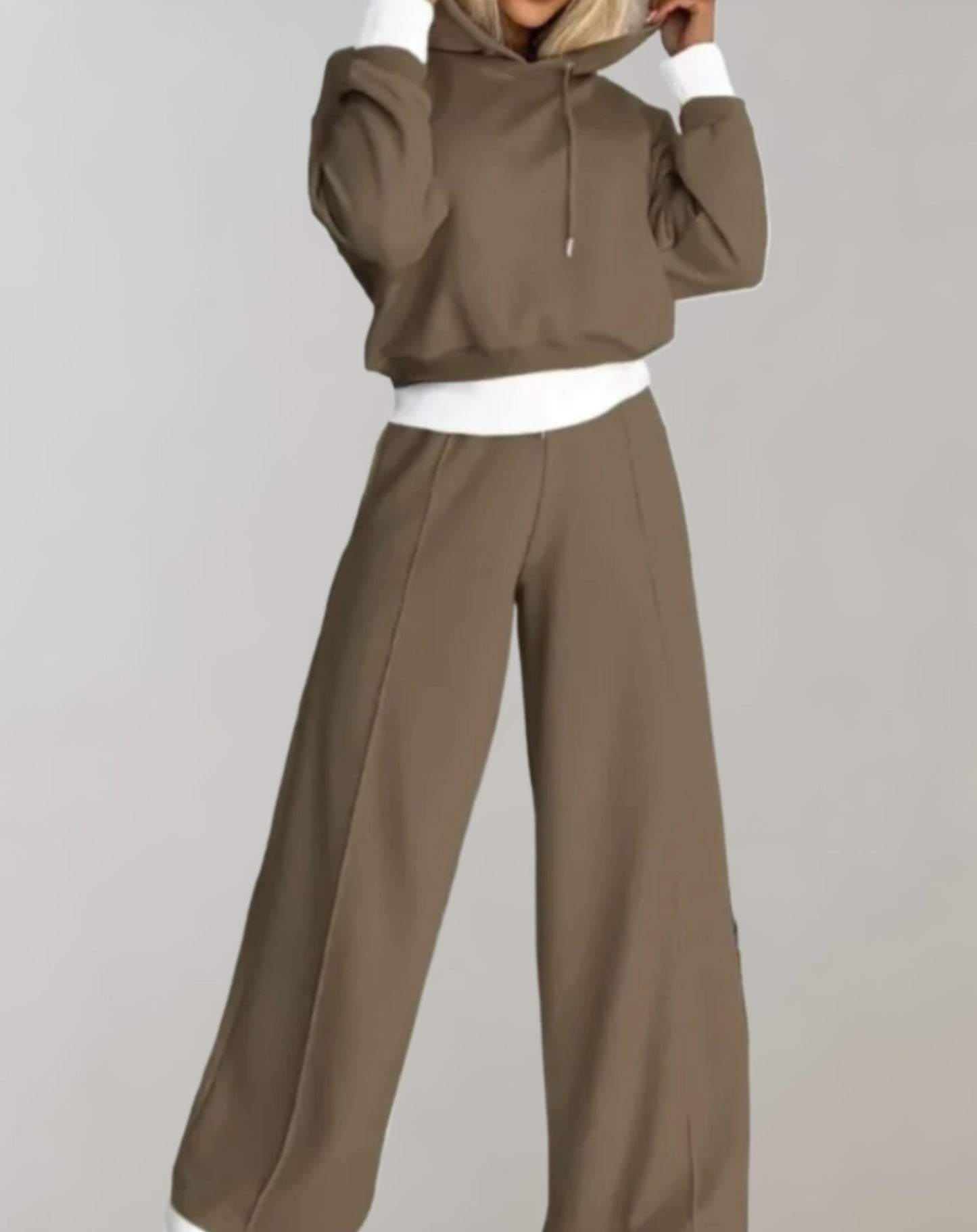 Damen Hoodie Trainingsanzug 2-teilig Weitbein Hose