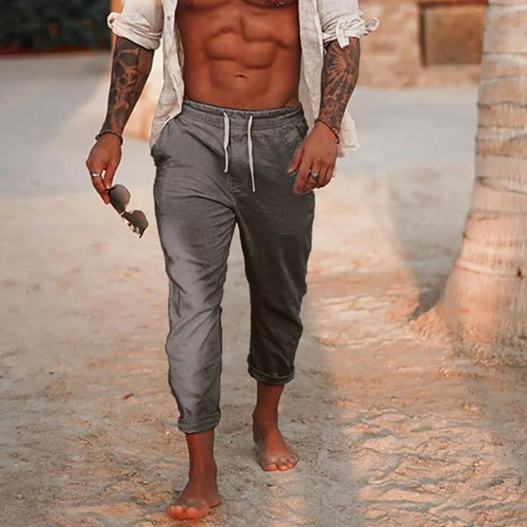 Herren Leinenhose Kordelzug Beige