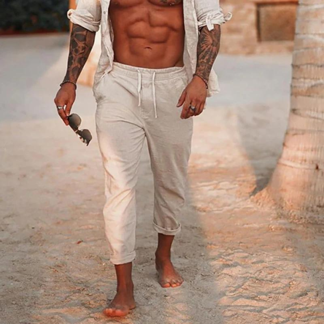 Herren Leinenhose Kordelzug Beige