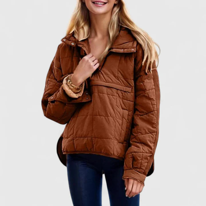 Damen Steppjacke mit Kapuze Leicht Gefüttert Beige - Norvielle