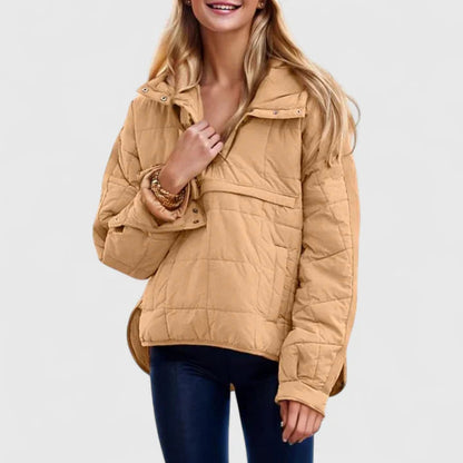 Damen Steppjacke mit Kapuze Leicht Gefüttert Beige