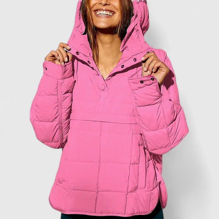 Damen Steppjacke mit Kapuze Leicht Gefüttert Beige