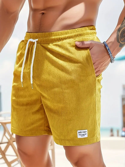 Cord Shorts - Cord Shorts für Männer mit elastischer Taille für den Sommer-Gelb-S-Chaps Herrenmode