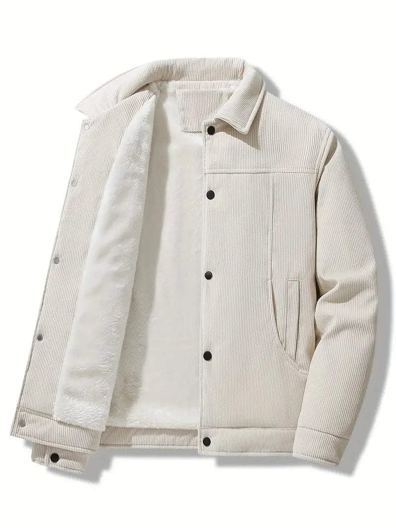 Cordjacke – Herren-Winterjacke mit Fleecefutter-Weiß-M-Chaps Herrenmode