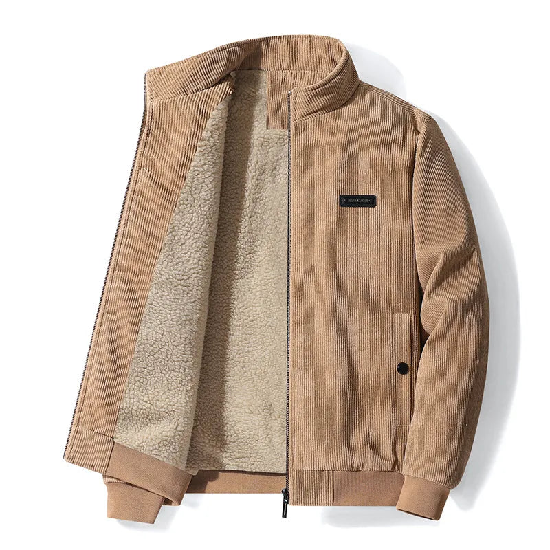 Cordjacke – Winterjacke mit Reißverschluss und Fleecefutter für Männer-Hellbraun-XS-Chaps Herrenmode