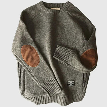 Herren Pullover Lange Ärmel Corduroy Ellenbogenpatches Beige