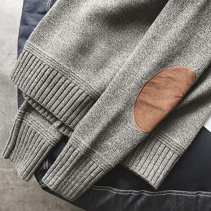 Herren Pullover Lange Ärmel Corduroy Ellenbogenpatches Beige - Norvielle