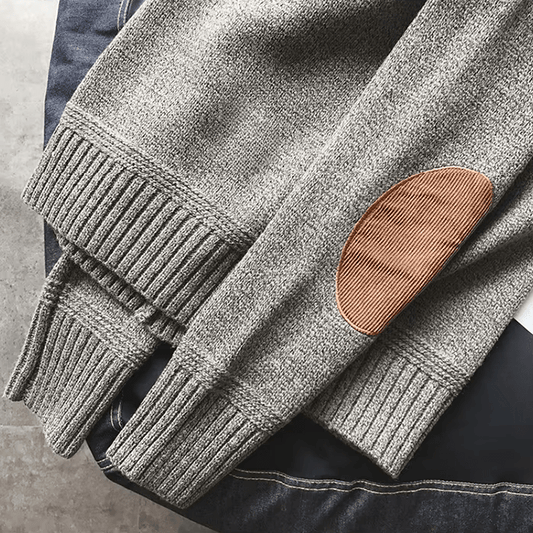 Herren Pullover Lange Ärmel Corduroy Ellenbogenpatches Beige - Norvielle