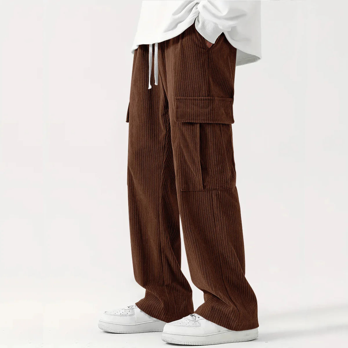 Herren Cordhose Lockere Passform Flexibler Bund Vollständige Länge