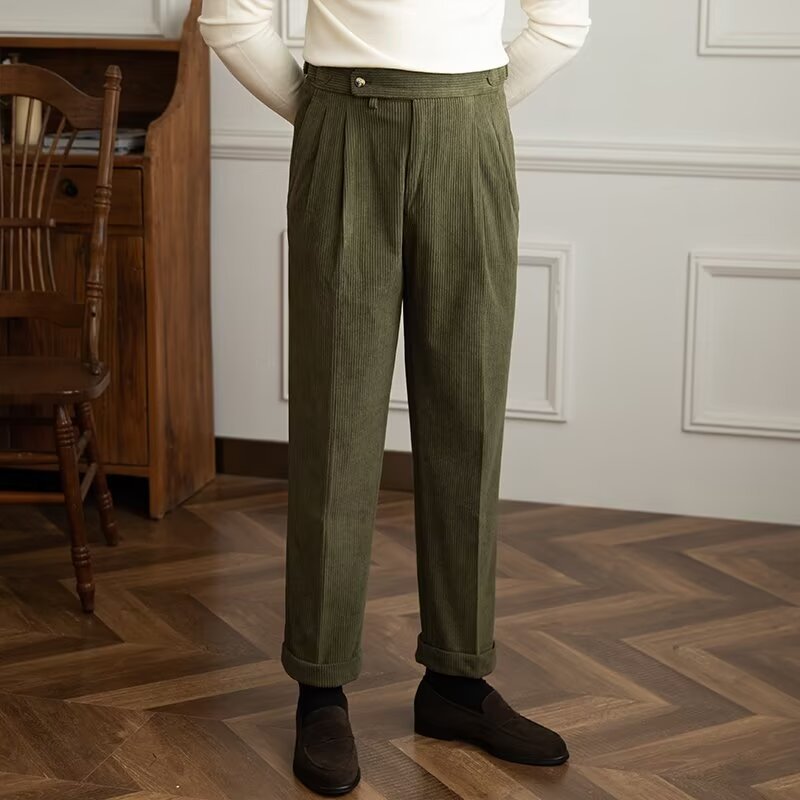 Herren Cordhosen Hohe Taille Gefaltet