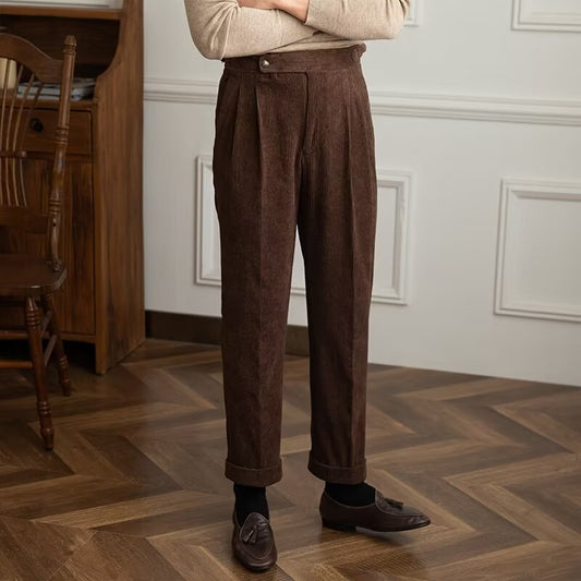 Herren Cordhosen Hohe Taille Gefaltet Braun - Norvielle