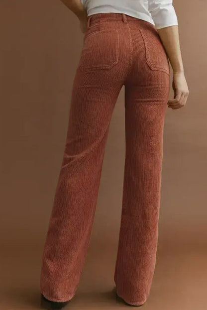 Damen Cordhose Hohe Taille Lässig Beige - Norvielle