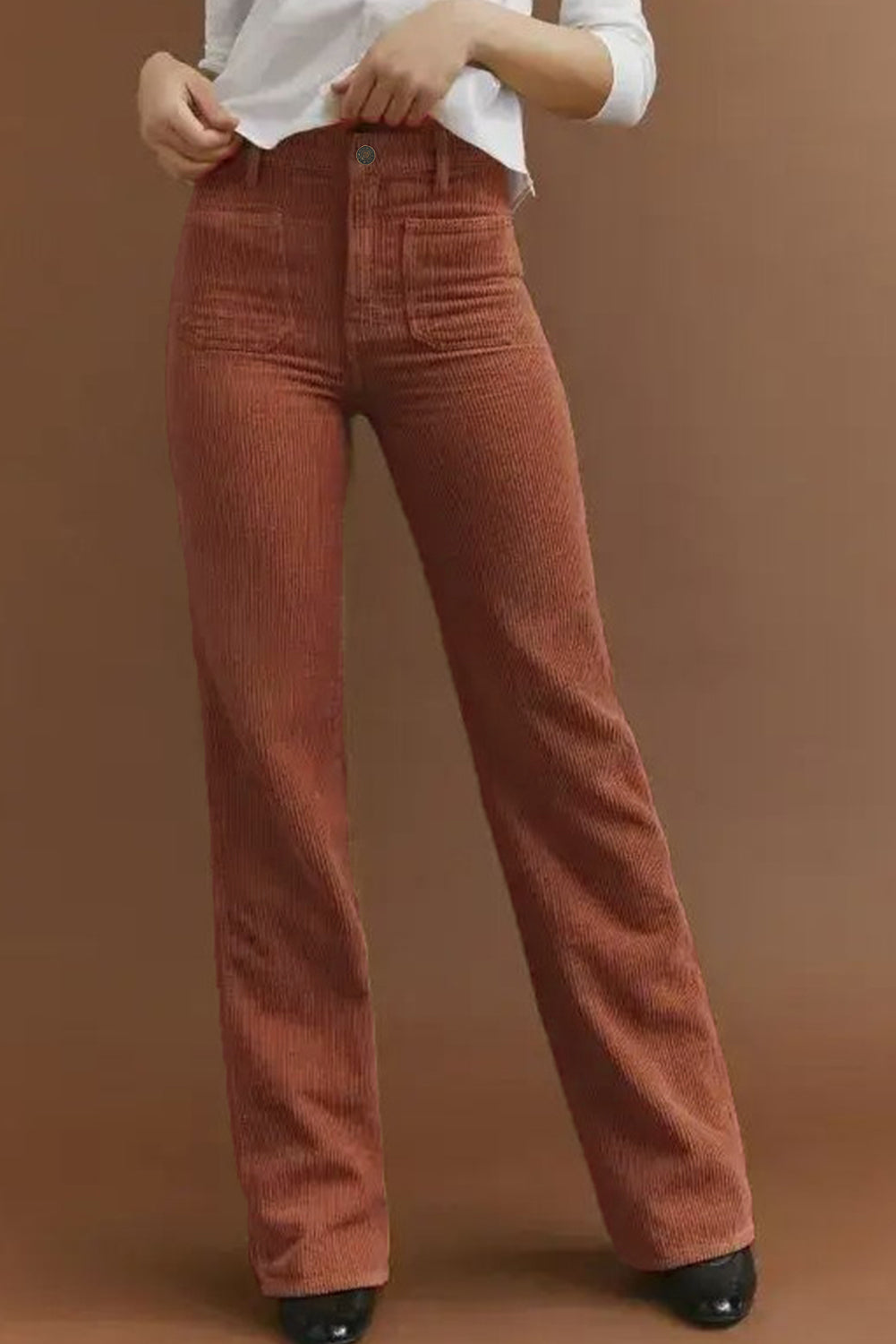 Damen Cordhose Hohe Taille Lässig Beige