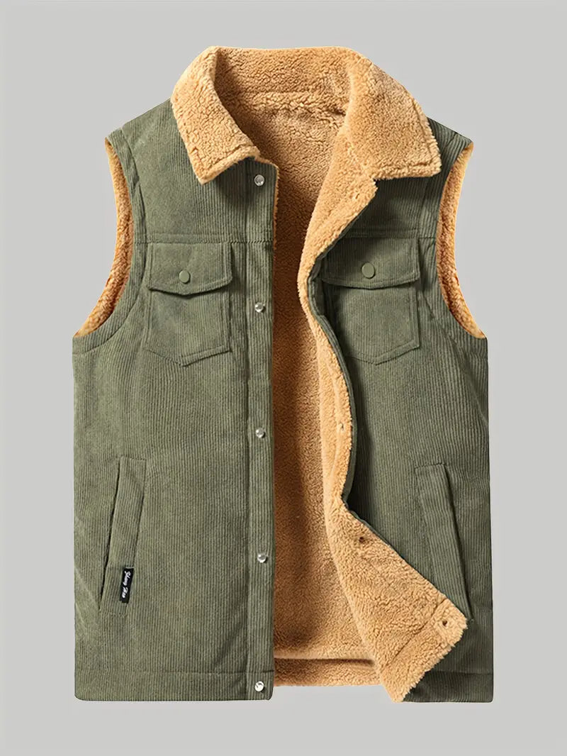 Cordweste – Lässige Herrenweste mit Sherpa-Fleecefutter für den Herbst-Armeegrün-M-Chaps Herrenmode