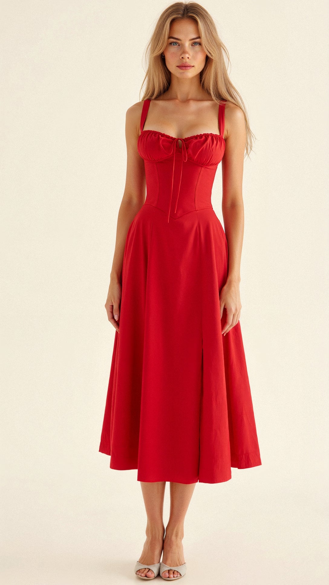 Damen Midikleid Korsett-Style Fließender Rock