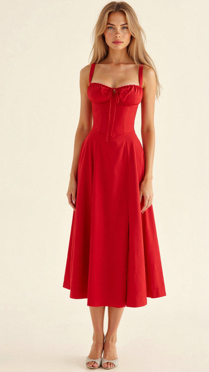 Damen Midikleid Korsett-Style Fließender Rock