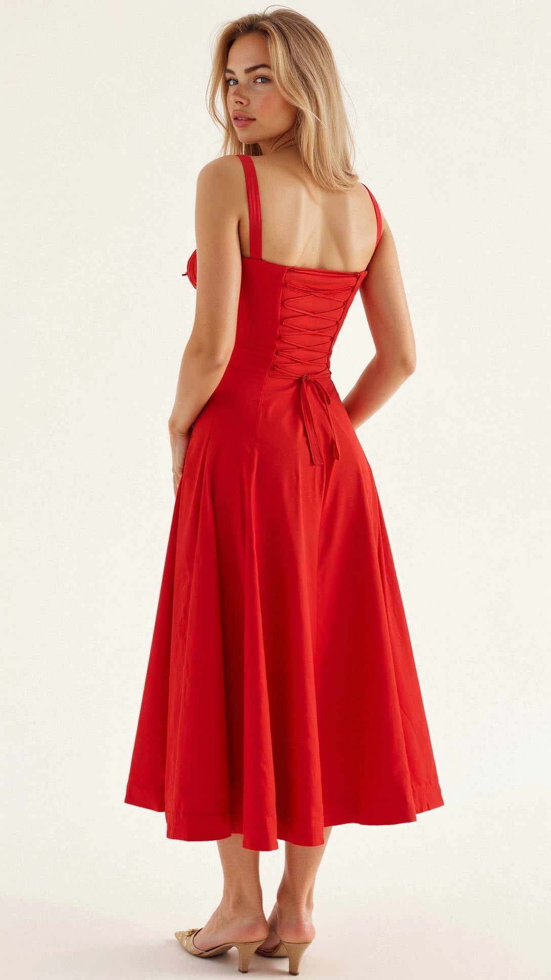 Damen Midikleid Korsett-Style Fließender Rock