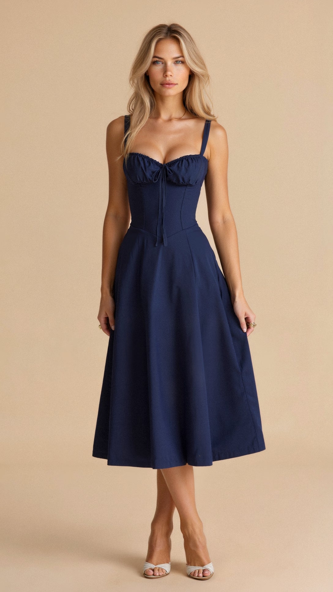 Damen Midikleid Korsett-Style Fließender Rock