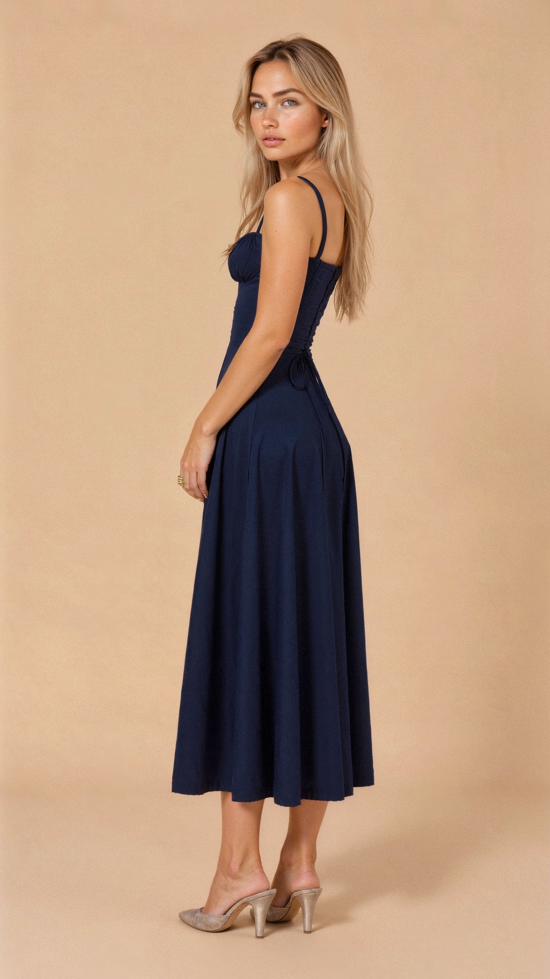 Damen Midikleid Korsett-Style Fließender Rock