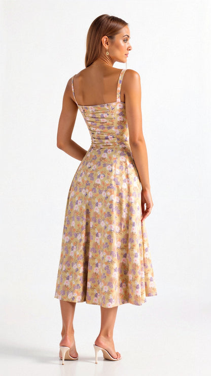 Damen Midikleid Korsett-Style Fließender Rock