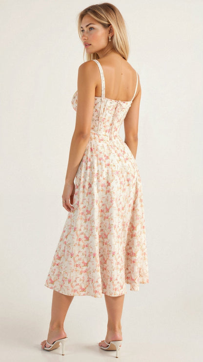 Damen Midikleid Korsett-Style Fließender Rock