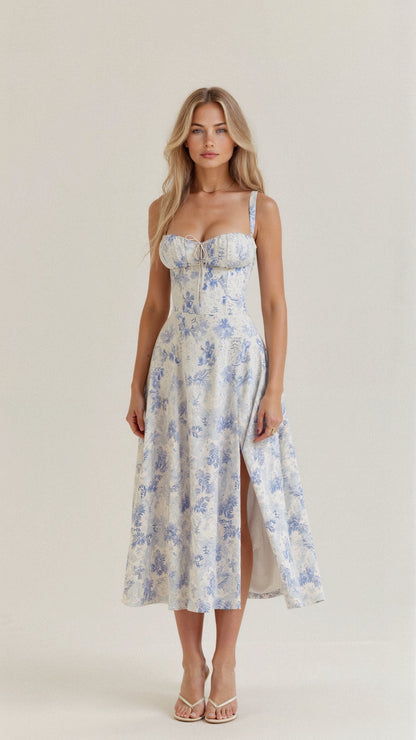 Damen Midikleid Korsett-Style Fließender Rock