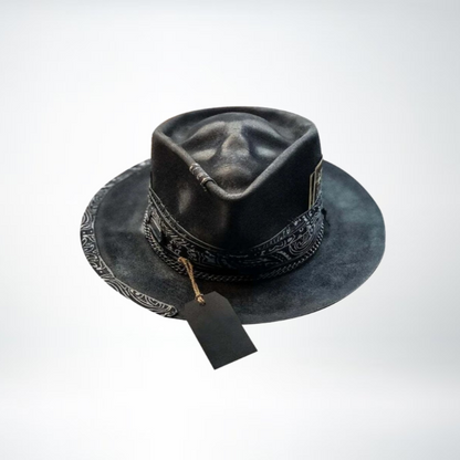 Männer Fedora Hut Schwarzer Totenkopf Breite Krempe Schwarz - Norvielle