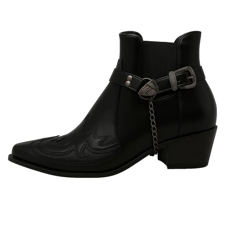 Herren Westernstiefel Spitzer Zehenpartie Leder Schwarz - Norvielle