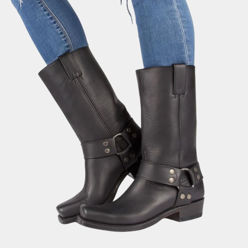 Cowboy-Stiefel Leder Riemen Blockabsatz
