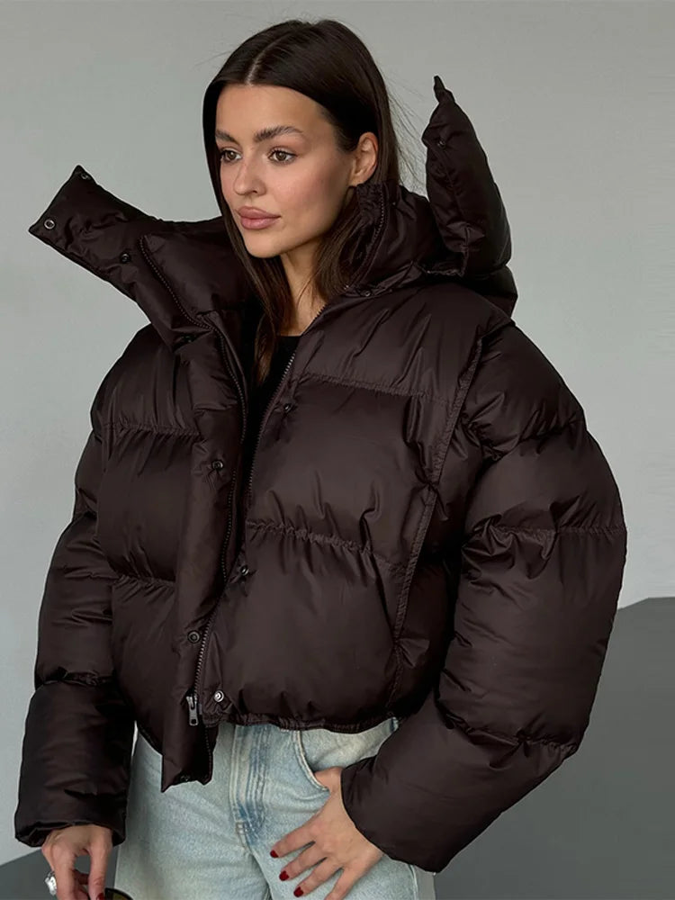 Damen Cropped Pufferjacke Kapuze