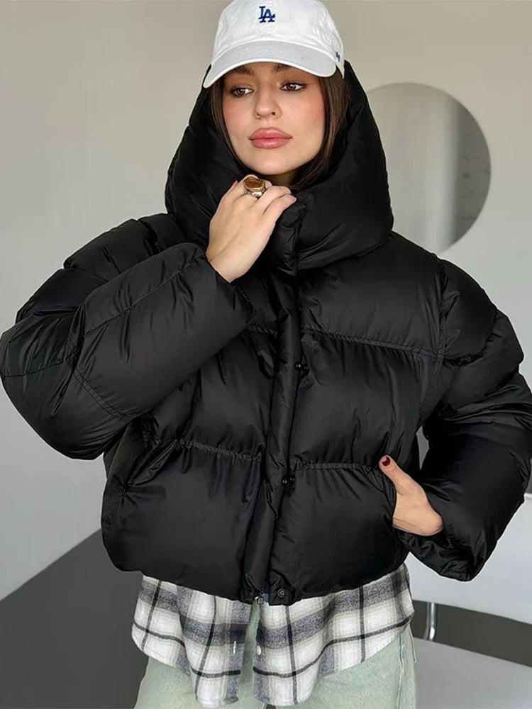 Damen Cropped Pufferjacke Kapuze