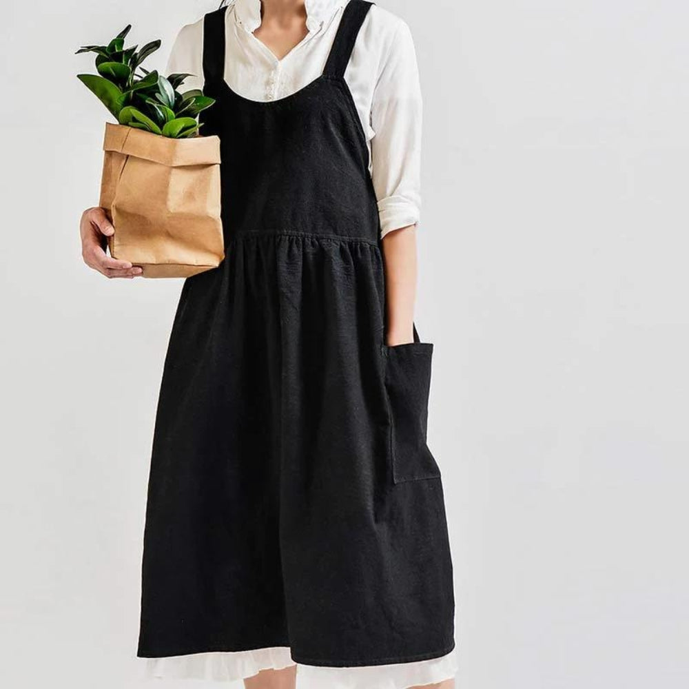 Kreuzrückenschürze Baumwolle Mit Taschen Schwarz - Norvielle