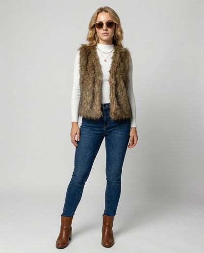 Damen Faux-Fur-Weste Kunstpelz