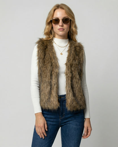 Damen Faux-Fur-Weste Kunstpelz Schwarz - Norvielle